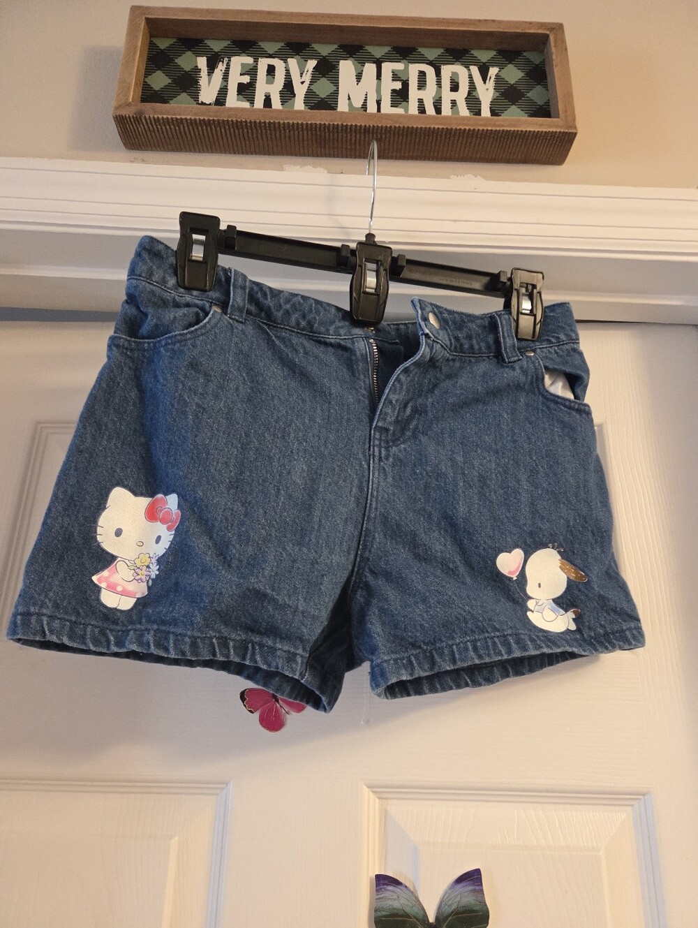 Hello Kitty & friends Denim Shorts with pompompurin & pochacco girls xl 14